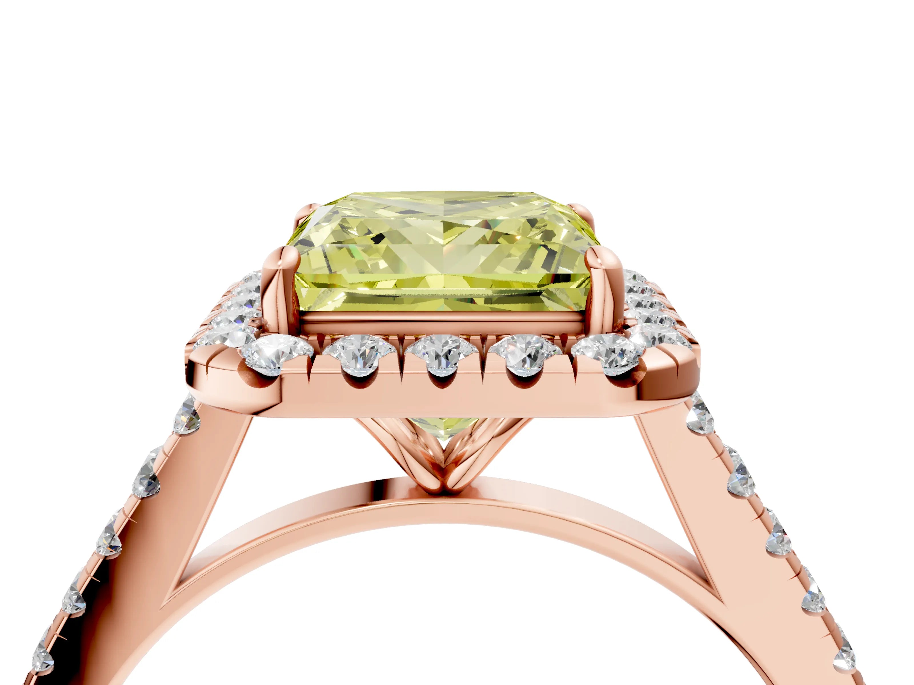 Rose gold Fancy Yellow Princess Cut Halo Pave Diamond Engagement Ring with Four-Prong Setting_4