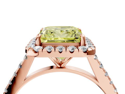 Rose gold Fancy Yellow Princess Cut Halo Pave Diamond Engagement Ring with Four-Prong Setting_4