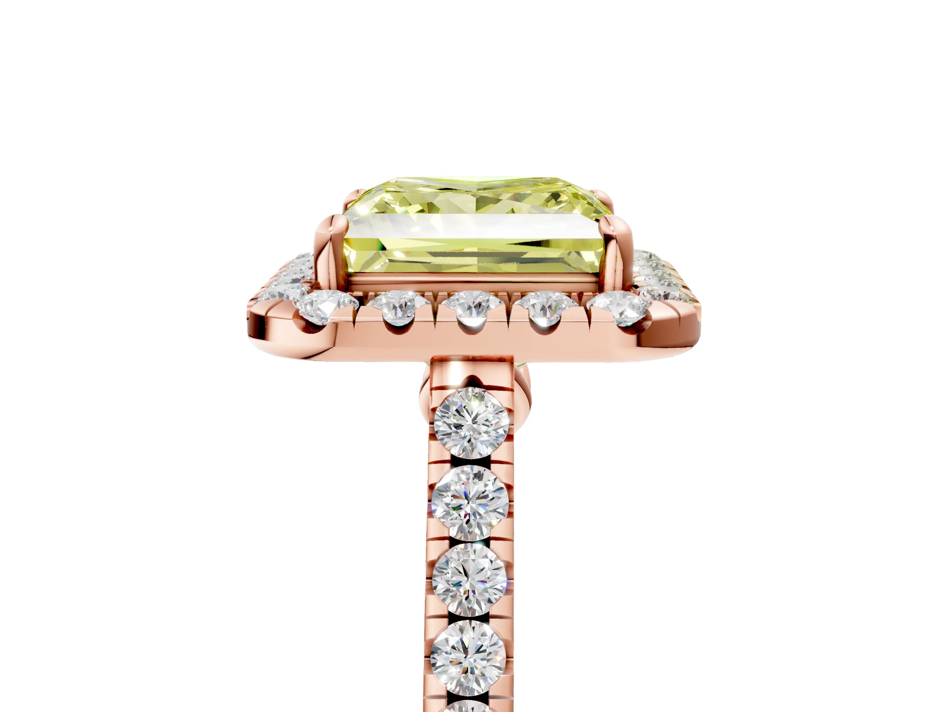 Rose gold Fancy Yellow Princess Cut Halo Pave Diamond Engagement Ring with Four-Prong Setting_5