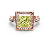 Rose gold Fancy Yellow Princess  Cut Halo Pave Split Shank Prong Setting Ring_31