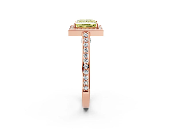 Rose gold Fancy Yellow Princess  Cut Halo Pave Split Shank Prong Setting Ring
