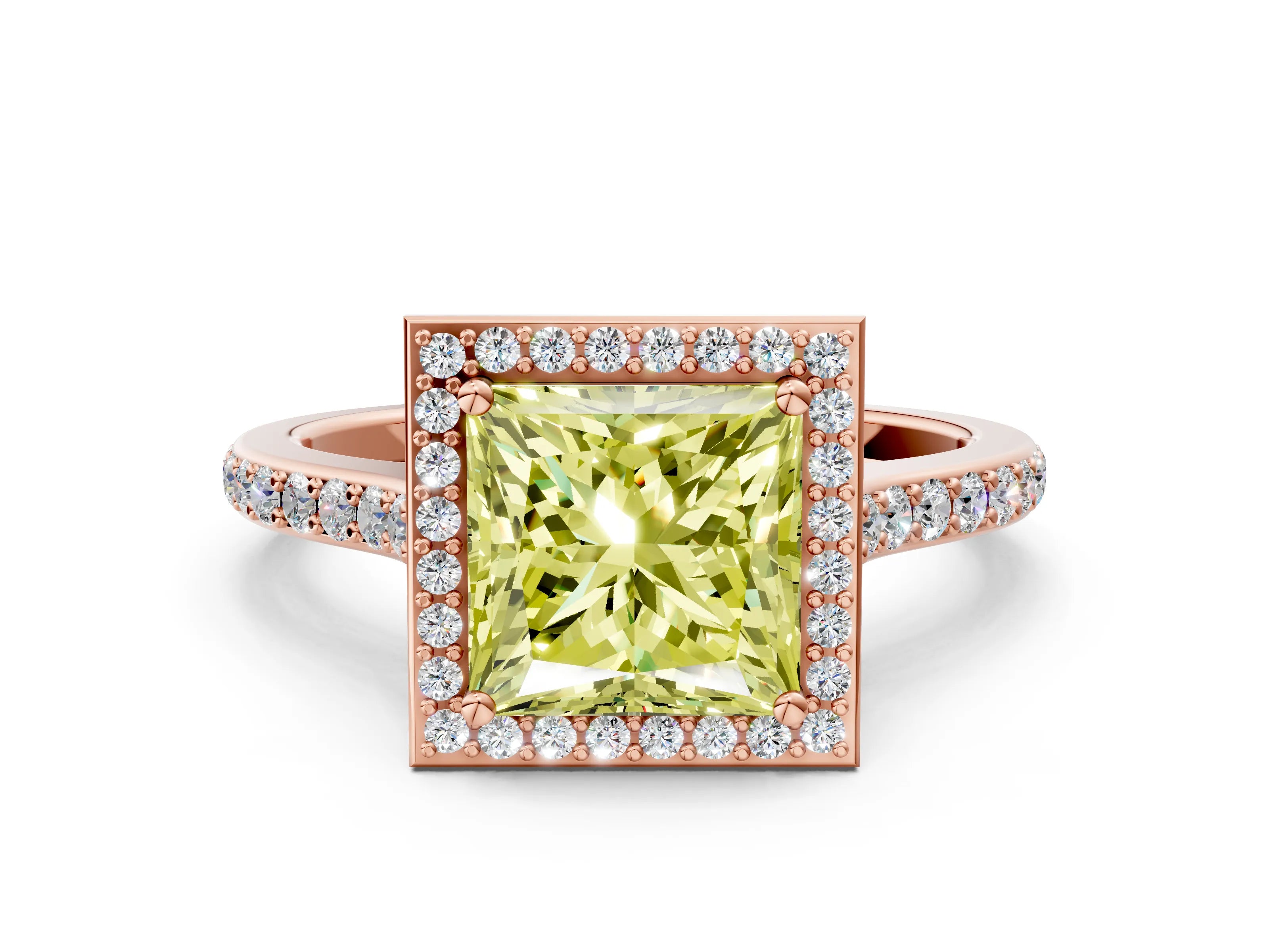 Rose gold Fancy Yellow Princess Cut Halo Round Diamond Pavé Band with Four-Prong Setting_15