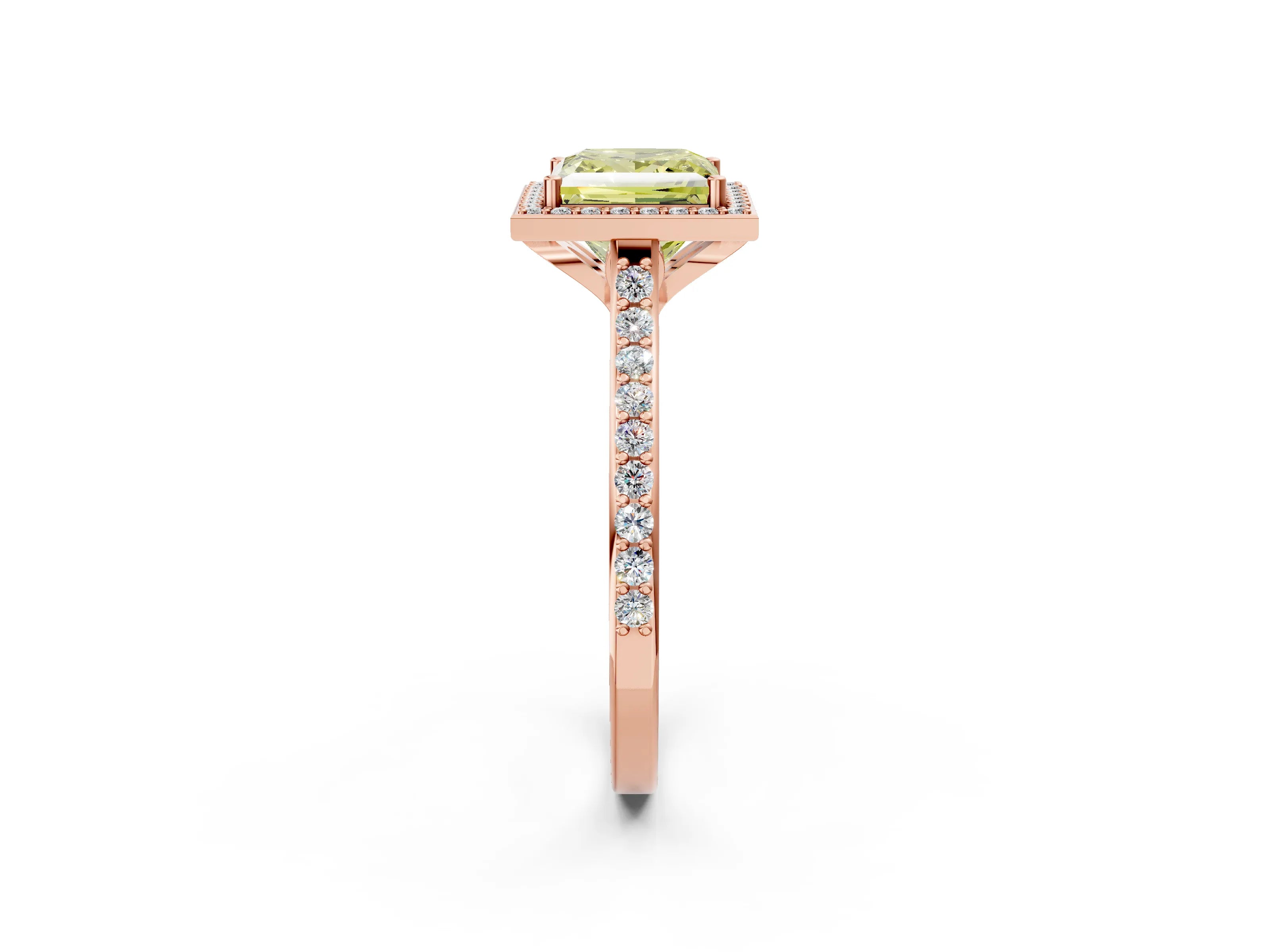 Rose gold Fancy Yellow Princess Cut Halo Round Diamond Pavé Band with Four-Prong Setting_17