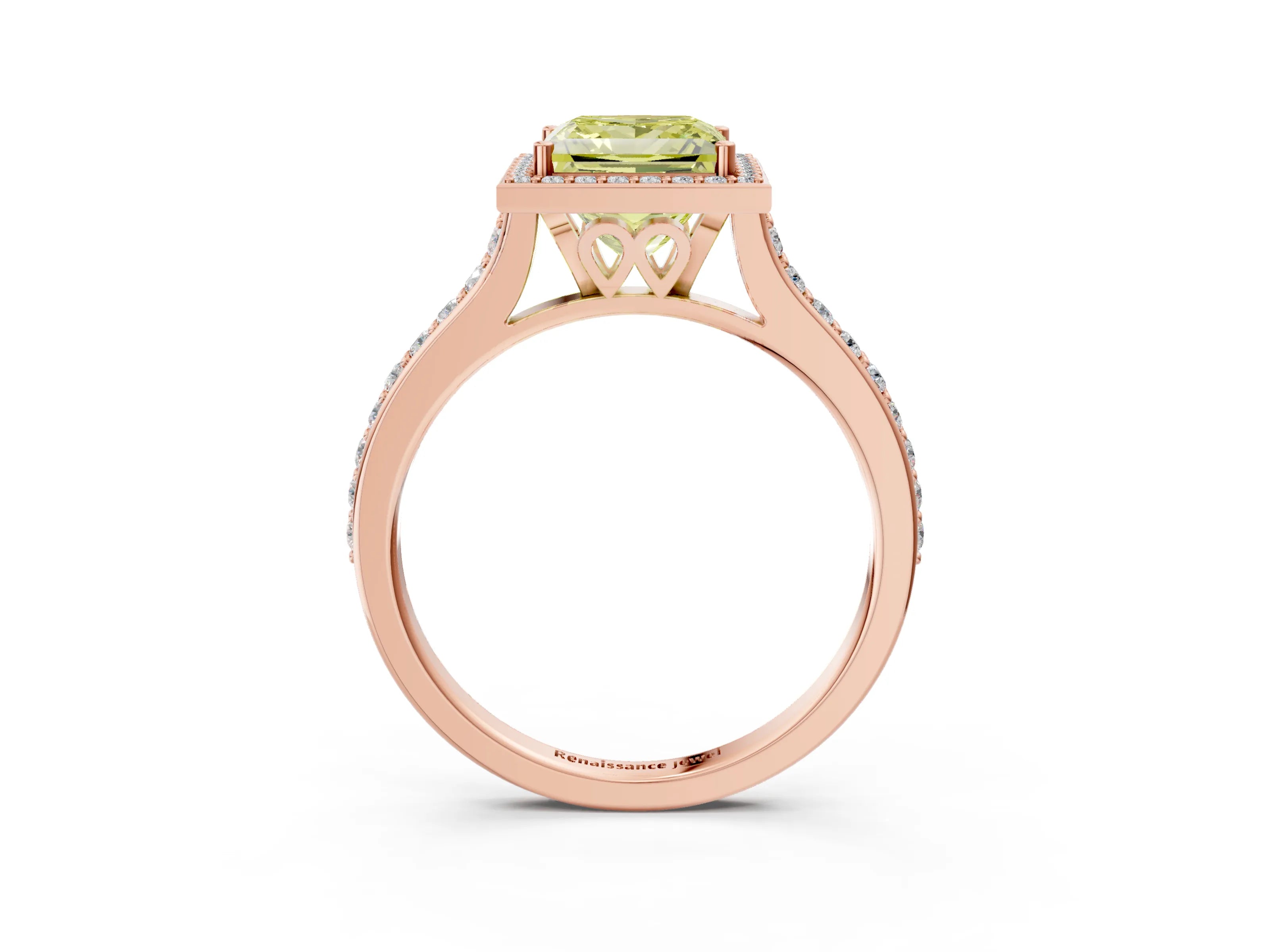 Rose gold Fancy Yellow Princess Cut Halo Round Diamond Pavé Band with Four-Prong Setting_18