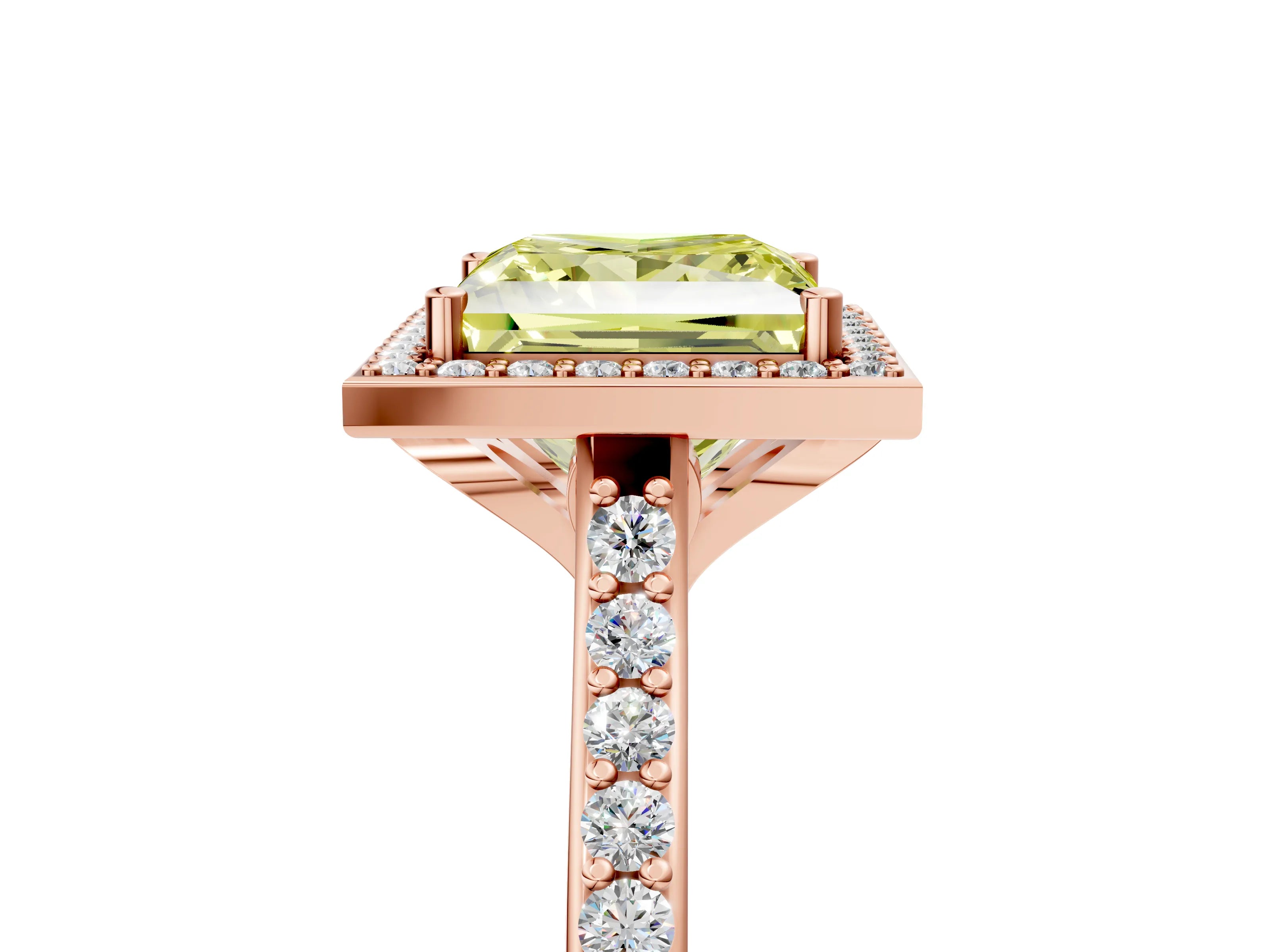 Rose gold Fancy Yellow Princess Cut Halo Round Diamond Pavé Band with Four-Prong Setting_20