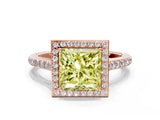 Rose gold Fancy Yellow Princess Cut Halo Round Diamond Pavé Band with Four-Prong Setting_27