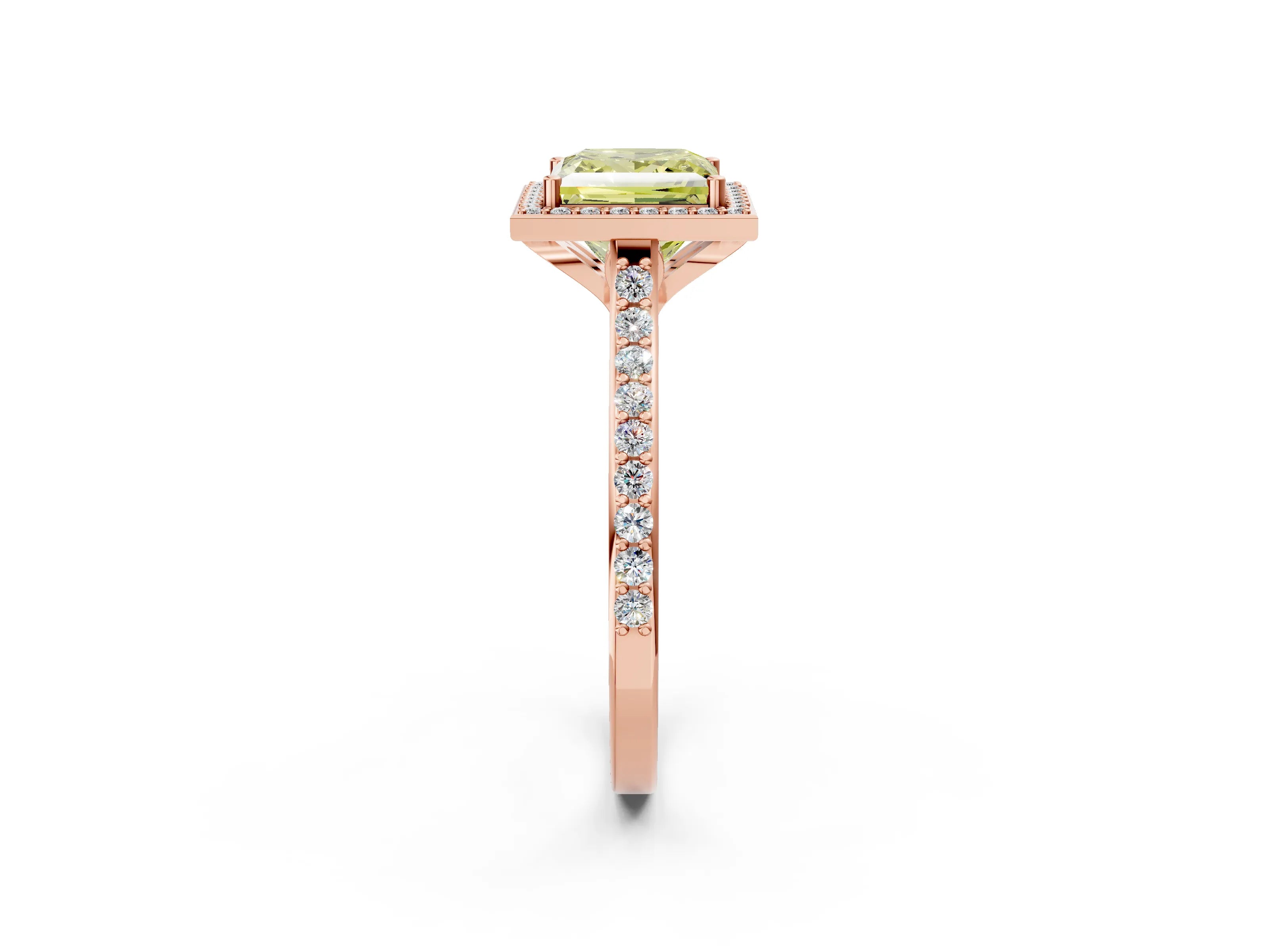 Rose gold Fancy Yellow Princess Cut Halo Round Diamond Pavé Band with Four-Prong Setting_29