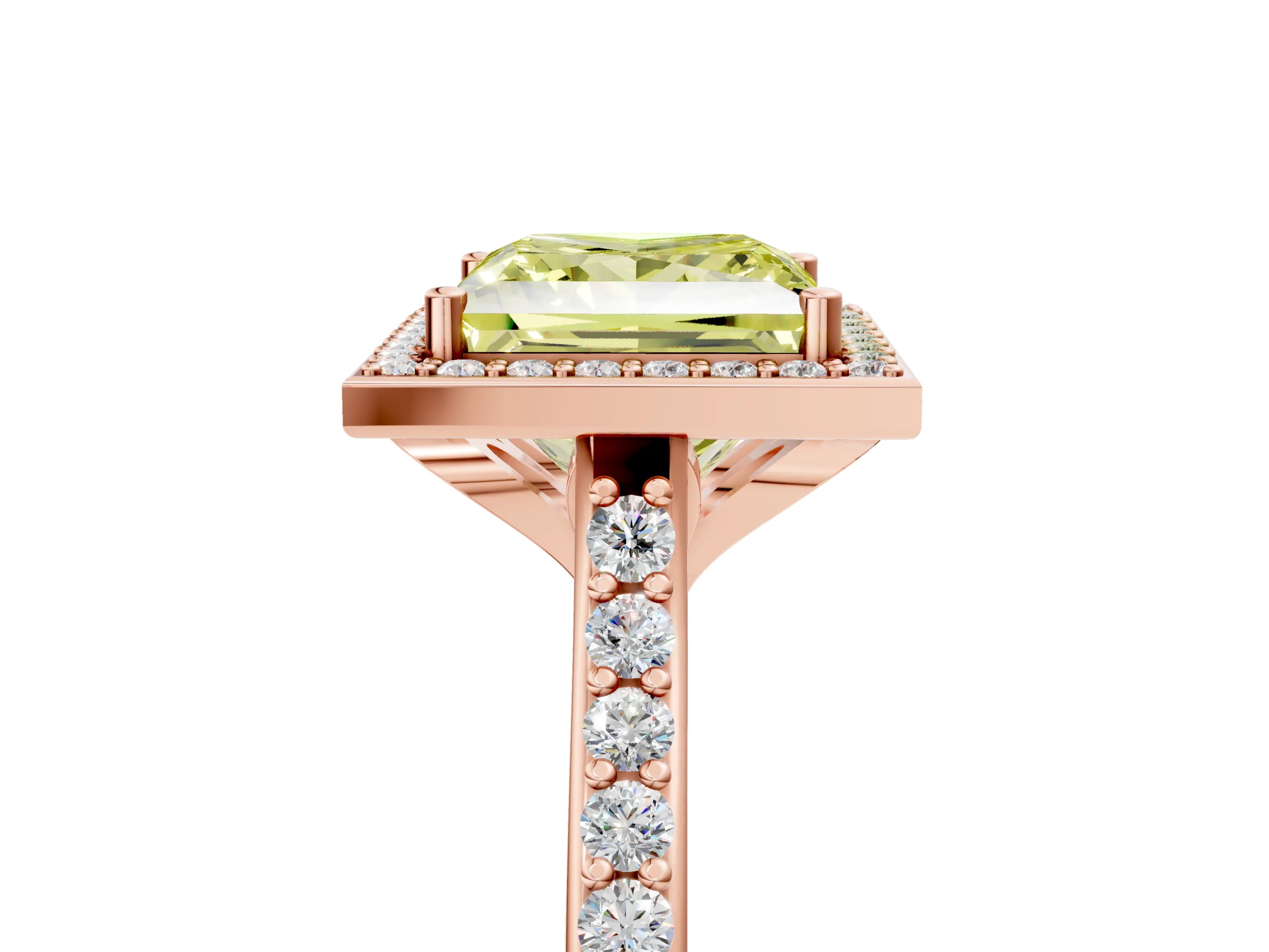 Rose gold Fancy Yellow Princess Cut Halo Round Diamond Pavé Band with Four-Prong Setting_32