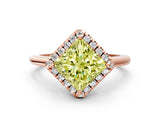 Rose gold Fancy Yellow Princess Cut Halo Round Diamond Solitaire Engagement Ring with Pave Band and Four-Prong Setting_12