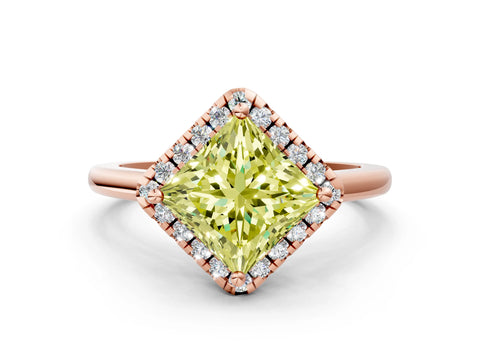 Rose gold Fancy Yellow Princess Cut Halo Round Diamond Solitaire Engagement Ring with Pave Band and Four-Prong Setting_12