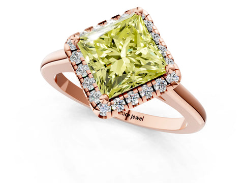 Rose gold Fancy Yellow Princess Cut Halo Round Diamond Solitaire Engagement Ring with Pave Band and Four-Prong Setting_13