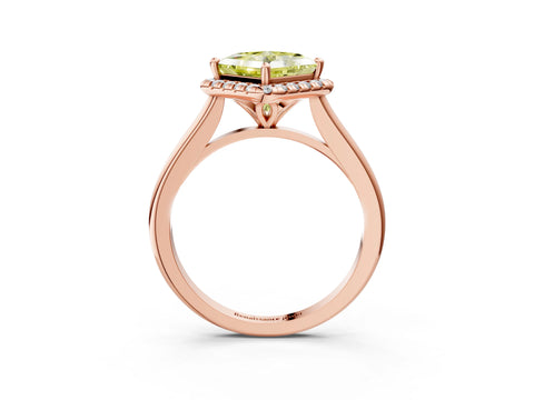 Rose gold Fancy Yellow Princess Cut Halo Round Diamond Solitaire Engagement Ring with Pave Band and Four-Prong Setting_15