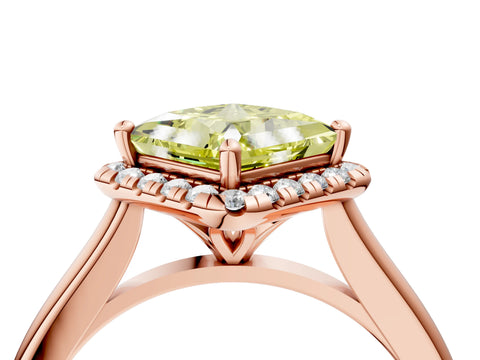 Rose gold Fancy Yellow Princess Cut Halo Round Diamond Solitaire Engagement Ring with Pave Band and Four-Prong Setting_16