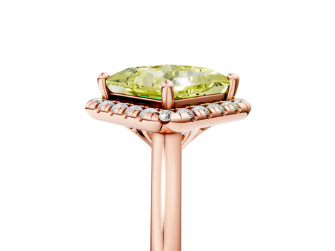Rose gold Fancy Yellow Princess Cut Halo Round Diamond Solitaire Engagement Ring with Pave Band and Four-Prong Setting_17
