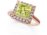 Rose gold Fancy Yellow Princess Cut Halo Round Diamond Solitaire Ring with Pavé Band and Four-Prong Setting_13