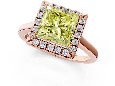 Rose gold Fancy Yellow Princess Cut Halo Round Diamond Solitaire Ring with Pavé Band and Four-Prong Setting_13