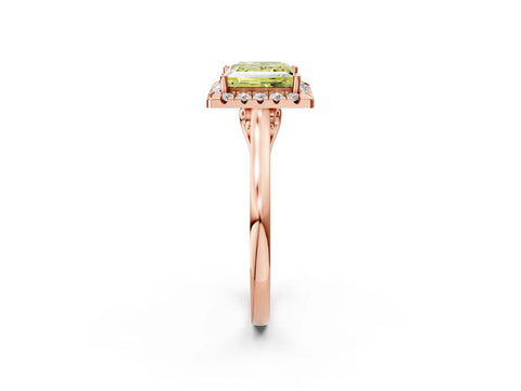 Rose gold Fancy Yellow Princess Cut Halo Round Diamond Solitaire Ring with Pavé Band and Four-Prong Setting_14
