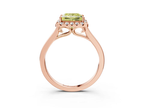 Rose gold Fancy Yellow Princess Cut Halo Round Diamond Solitaire Ring with Pavé Band and Four-Prong Setting_15