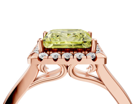 Rose gold Fancy Yellow Princess Cut Halo Round Diamond Solitaire Ring with Pavé Band and Four-Prong Setting_16