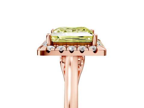 Rose gold Fancy Yellow Princess Cut Halo Round Diamond Solitaire Ring with Pavé Band and Four-Prong Setting_17