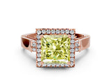 Rose gold Fancy Yellow Princess Cut Halo Round Diamond Twist Band with Four-Prong Setting