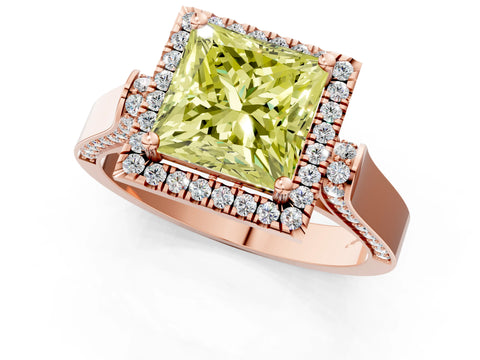 Rose gold Fancy Yellow Princess Cut Halo Round Diamond Twist Band with Four-Prong Setting_1