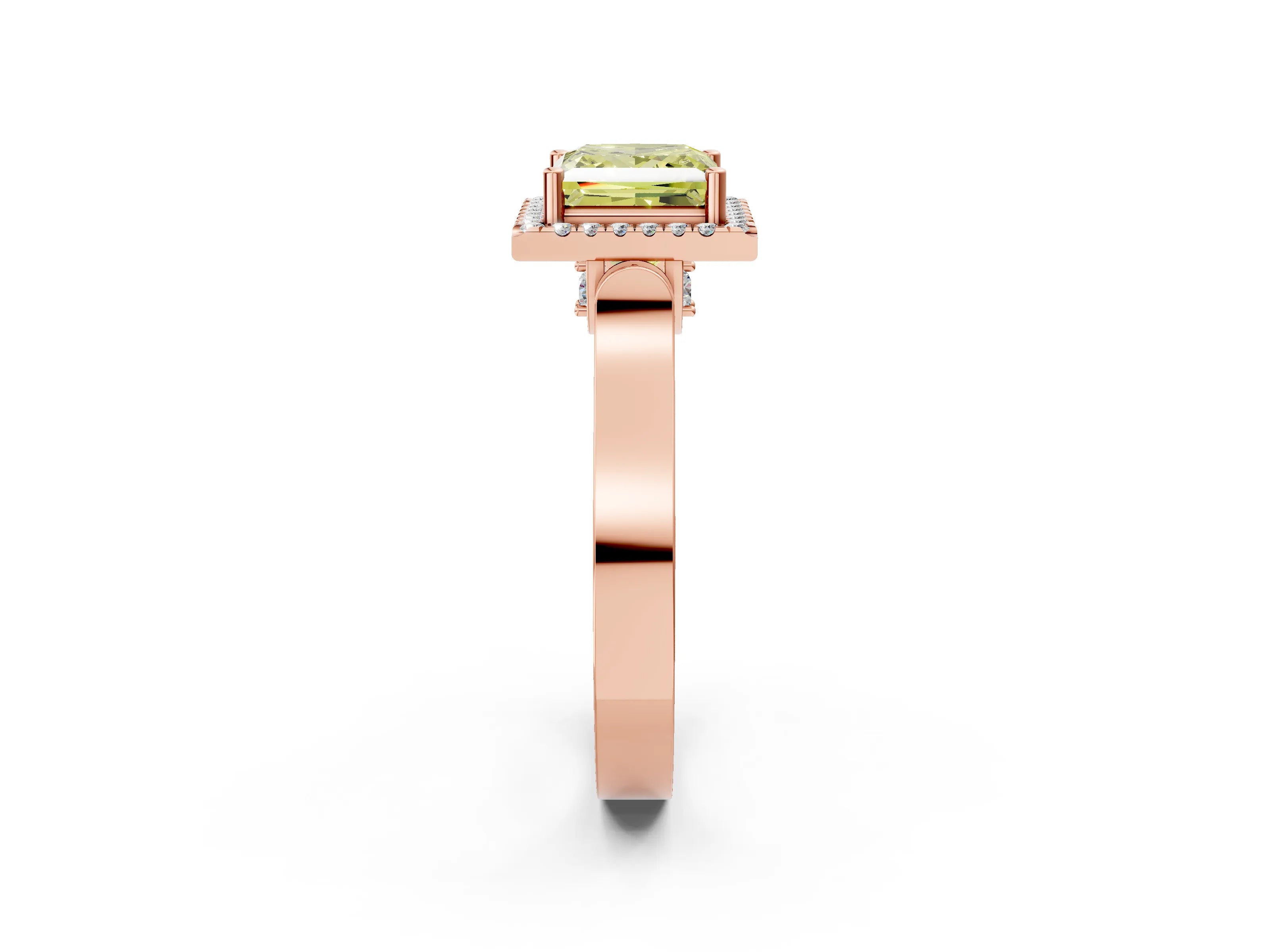 Rose gold Fancy Yellow Princess Cut Halo Round Diamond Twist Band with Four-Prong Setting_2