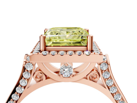 Rose gold Fancy Yellow Princess Cut Halo Round Diamond Twist Band with Four-Prong Setting_4