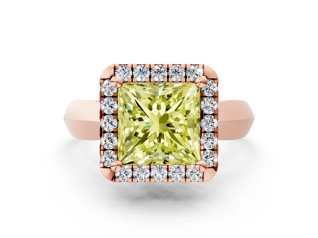 Rose gold Fancy Yellow Princess  Cut Halo Solitaire Engagement Ring with Square Band and Four-Prong Setting_66