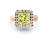 Rose gold Fancy Yellow Princess  Cut Halo Solitaire Engagement Ring with Square Band and Four-Prong Setting_66
