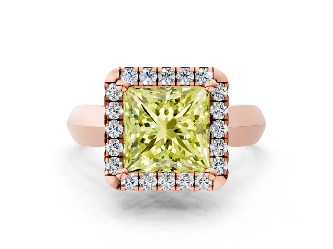 Rose gold Fancy Yellow Princess  Cut Halo Solitaire Engagement Ring with Square Band and Four-Prong Setting_77