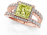 Rose gold Fancy Yellow Princess  Cut Halo Split Shank Diamond Ring with Four-Prong Setting_1