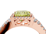 Rose gold Fancy Yellow Princess  Cut Halo Split Shank Diamond Ring with Four-Prong Setting_4