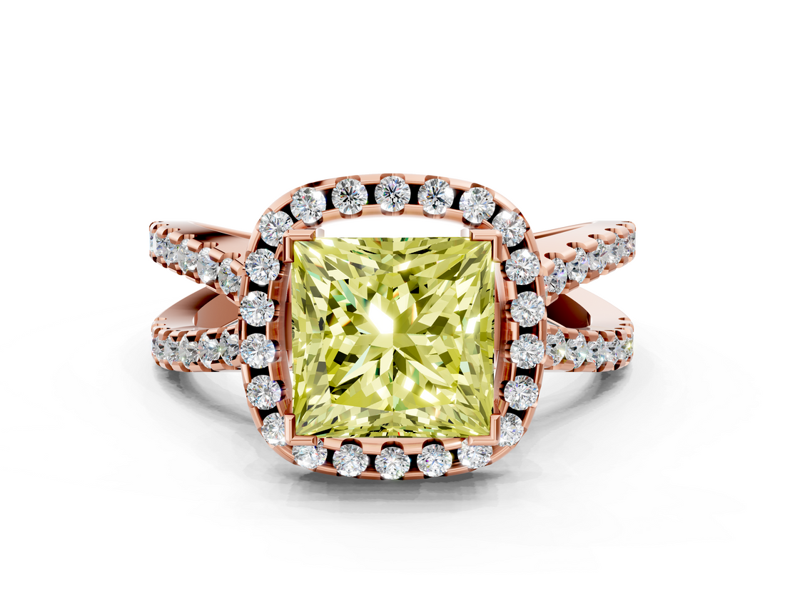 Rose gold Fancy Yellow Princess  Cut Halo Split Shank Pave Set Ring_17