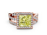 Rose gold Fancy Yellow Princess  Cut Halo Split Shank Prong Setting Ring