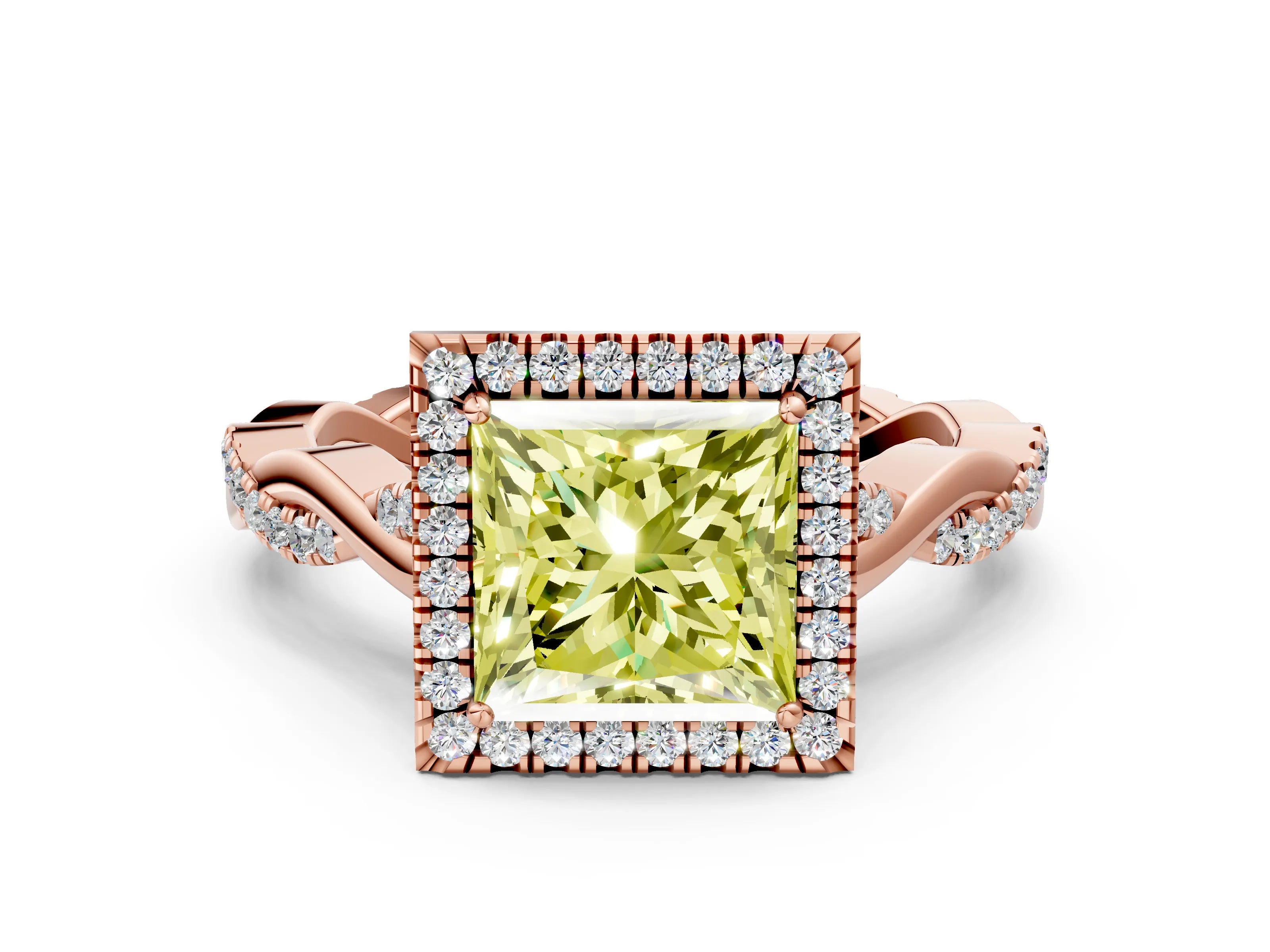 Rose gold Fancy Yellow Princess Cut Halo Twist Band with Four-Prong Setting_12
