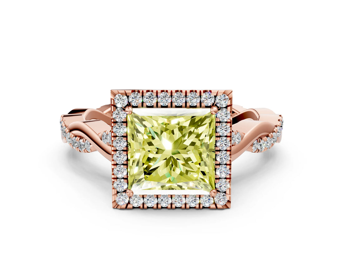 Rose gold Fancy Yellow Princess Cut Halo Twist Band with Four-Prong Setting_12