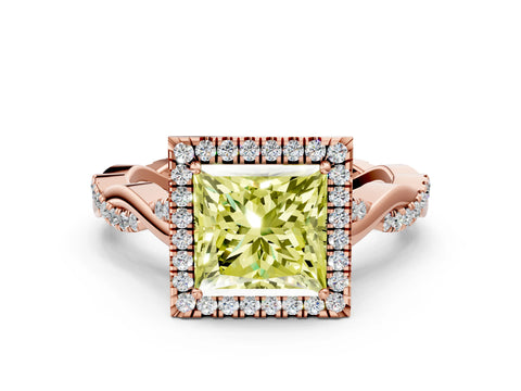 Rose gold Fancy Yellow Princess Cut Halo Twist Band with Four-Prong Setting_12