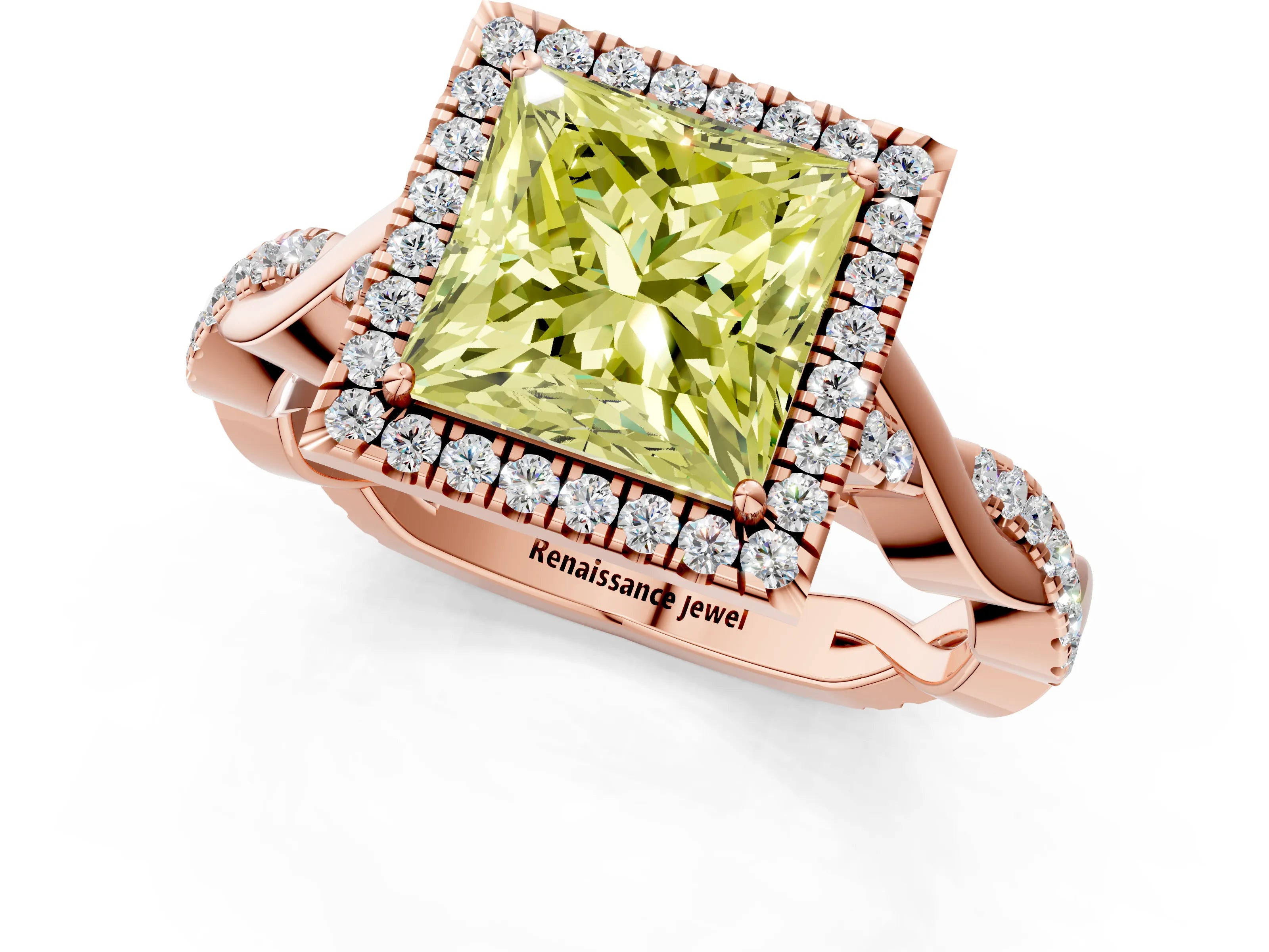 Rose gold Fancy Yellow Princess Cut Halo Twist Band with Four-Prong Setting_13