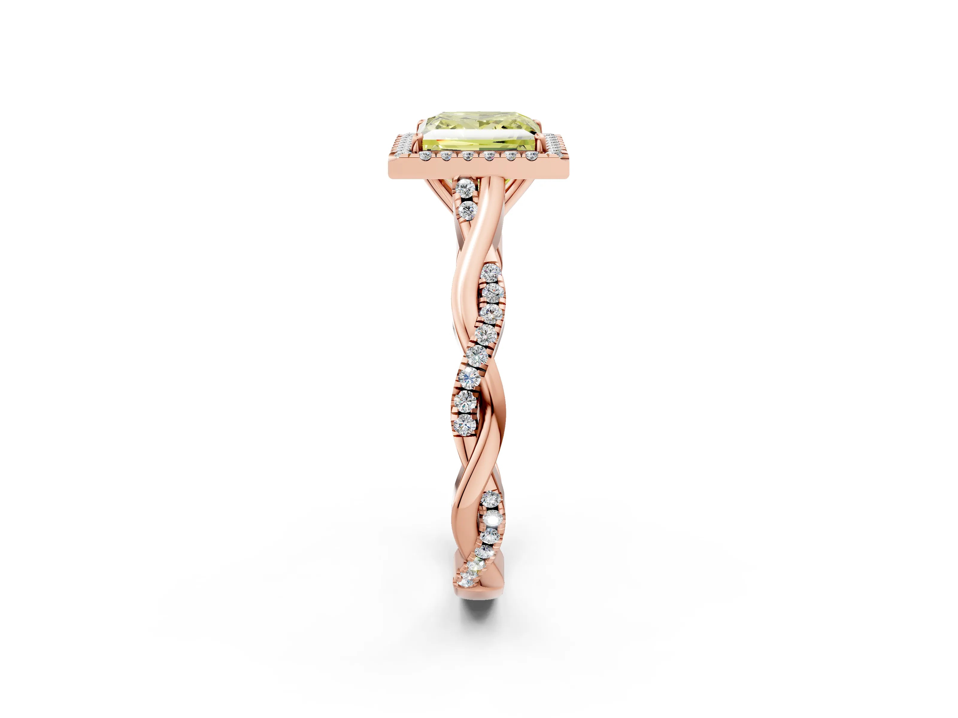 Rose gold Fancy Yellow Princess Cut Halo Twist Band with Four-Prong Setting_14
