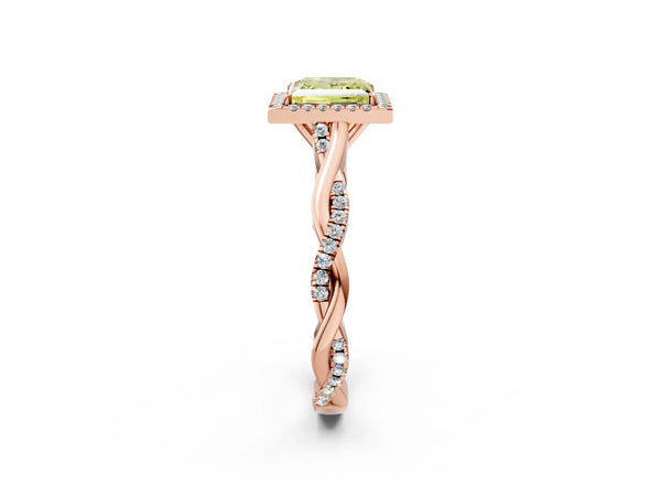 Rose Gold Princess Cut Interwoven Twist Halo Engagement Ring Setting for Fancy Yellow Center