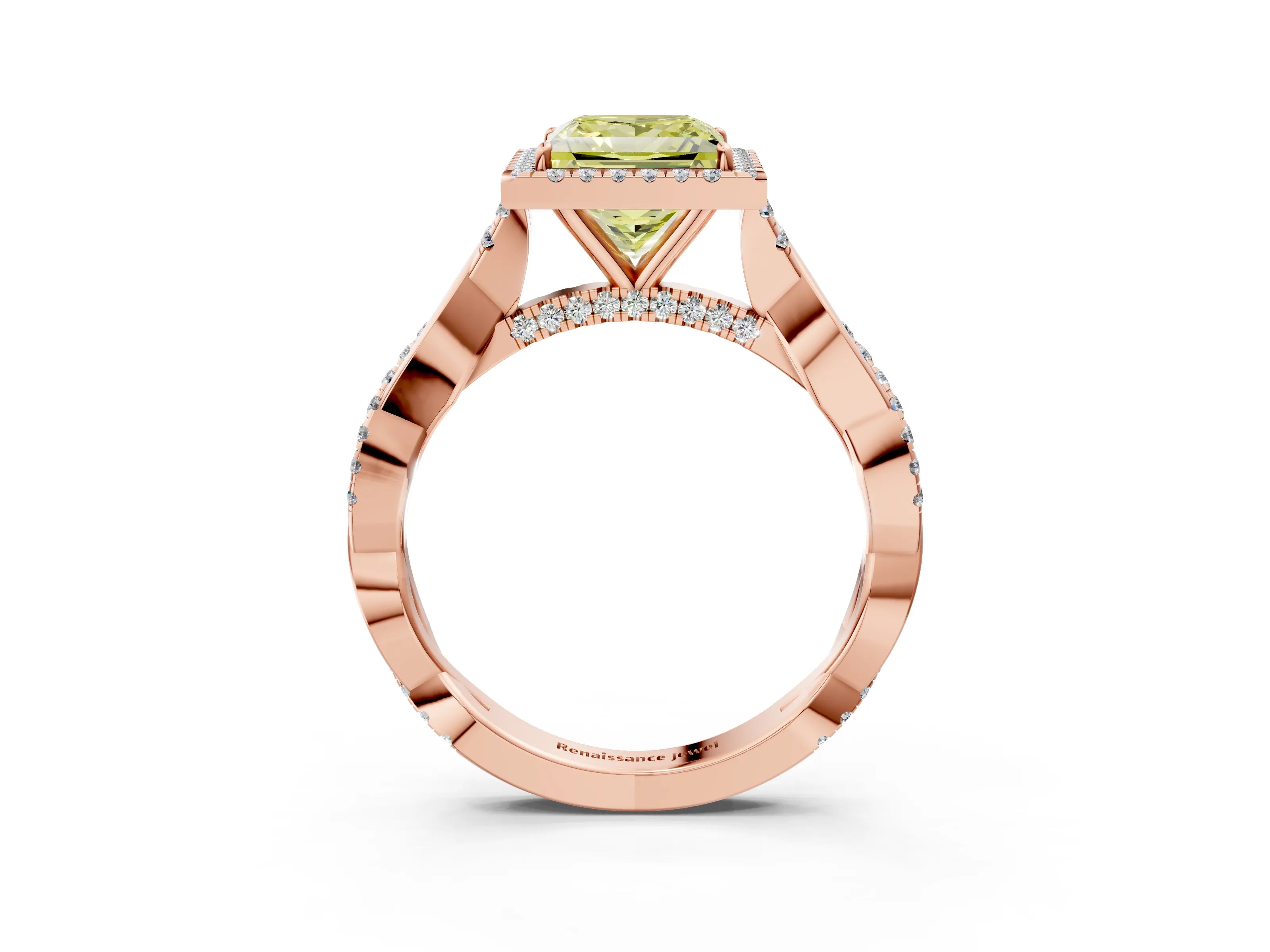 Rose gold Fancy Yellow Princess Cut Halo Twist Band with Four-Prong Setting_15