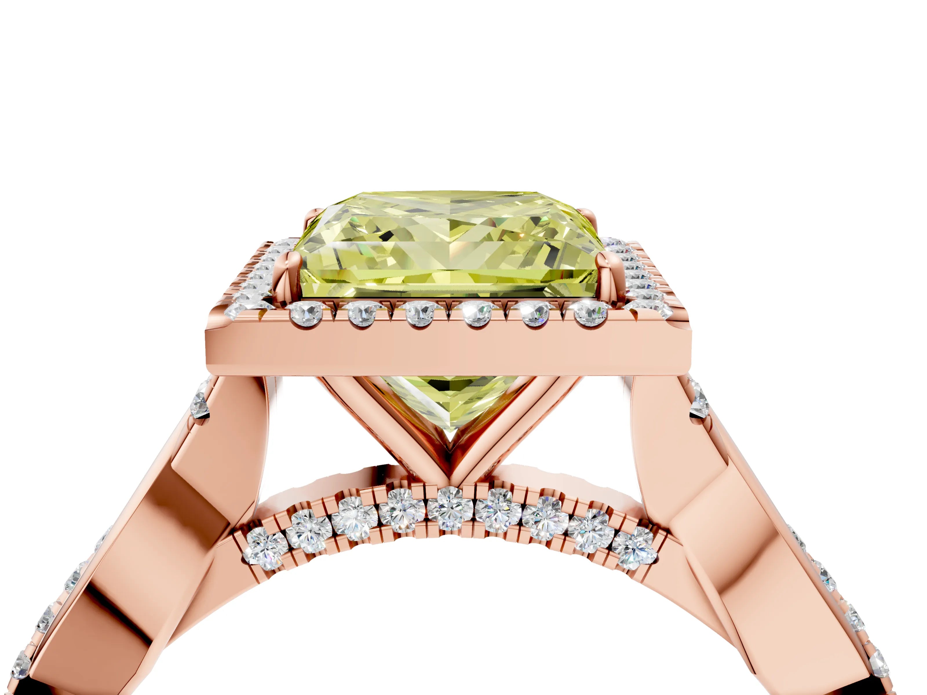 Rose gold Fancy Yellow Princess Cut Halo Twist Band with Four-Prong Setting_16
