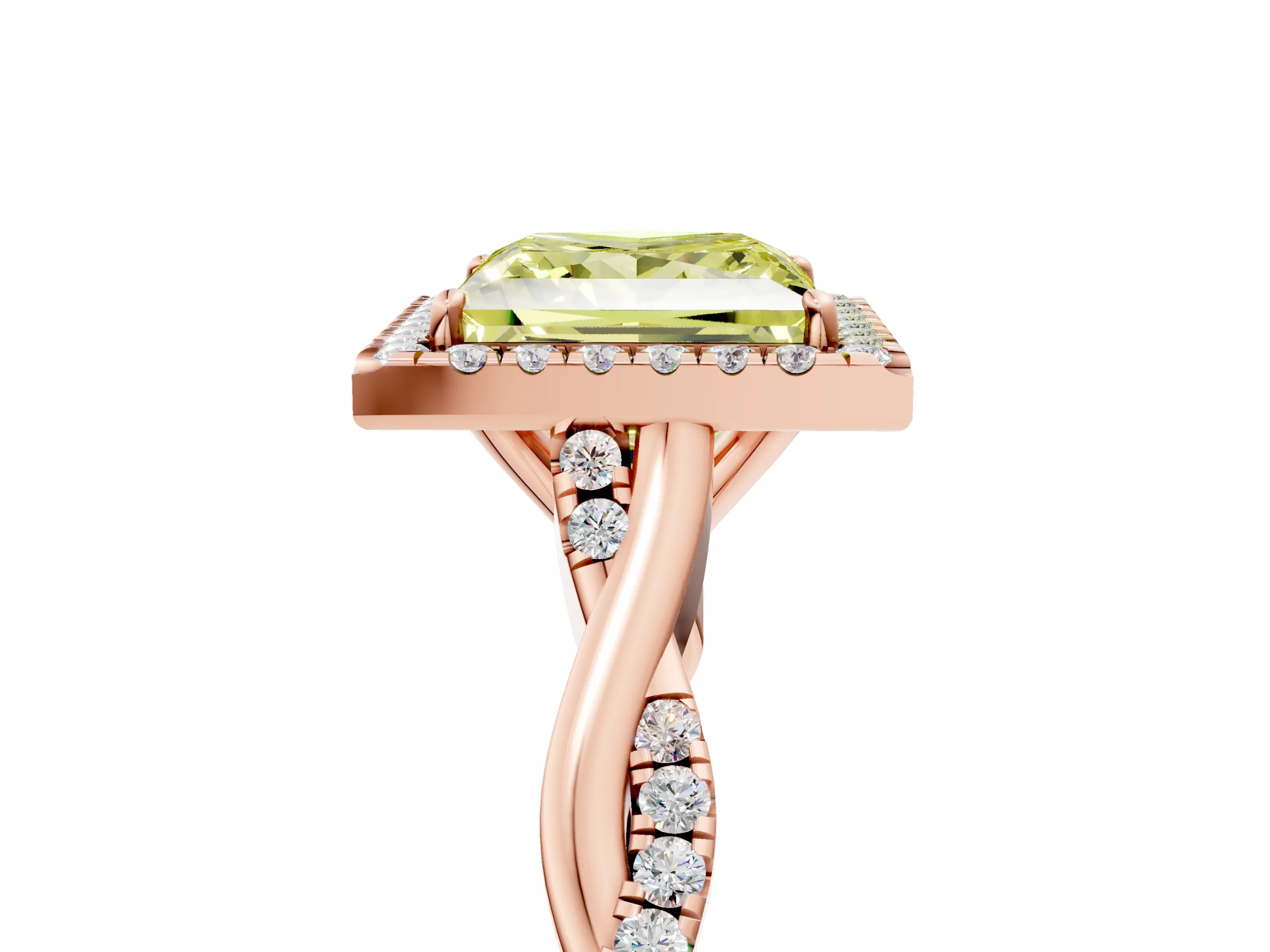 Rose gold Fancy Yellow Princess Cut Halo Twist Band with Four-Prong Setting_17
