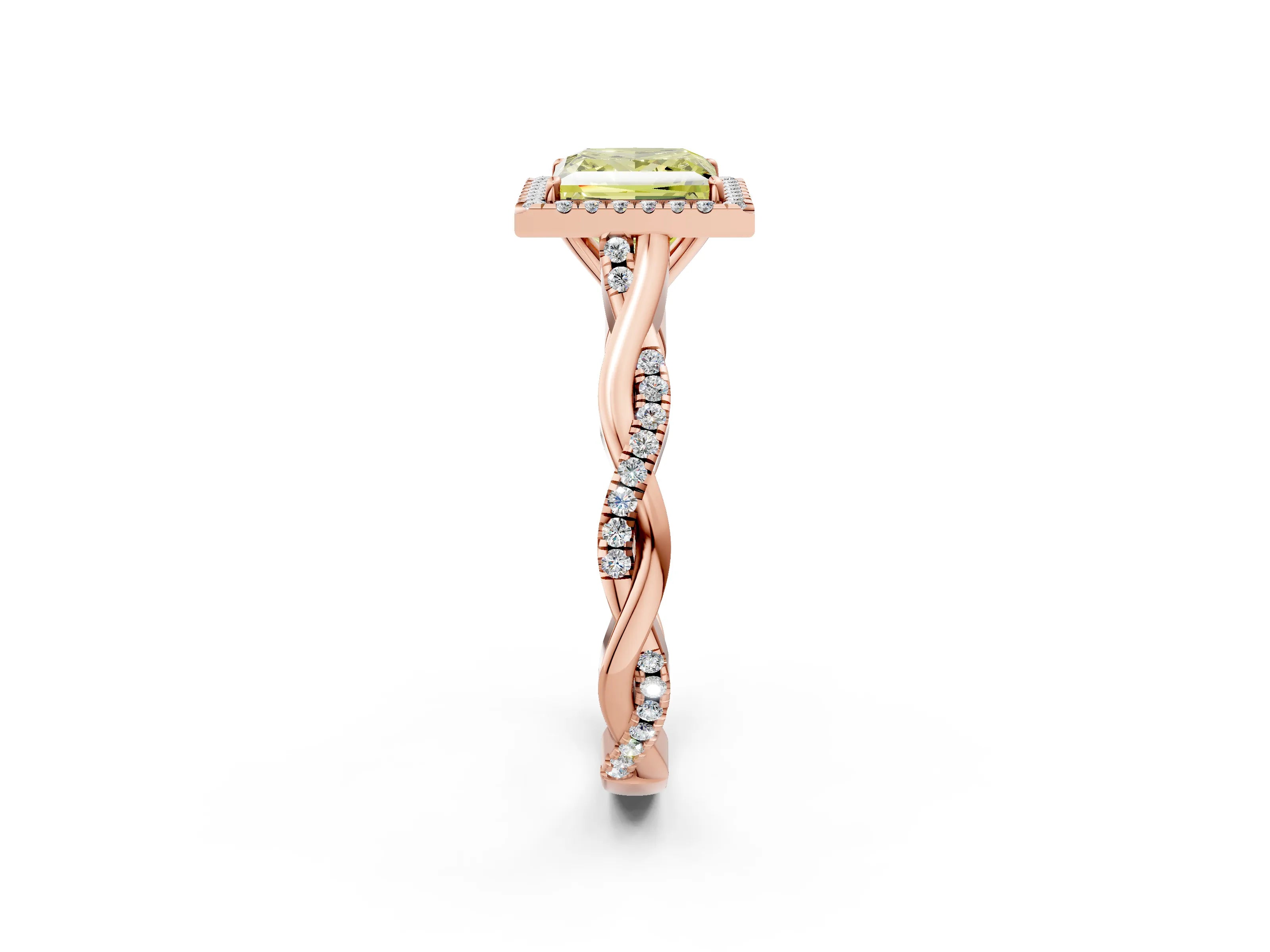 Rose gold Fancy Yellow Princess Cut Halo Twist Band with Four-Prong Setting_2