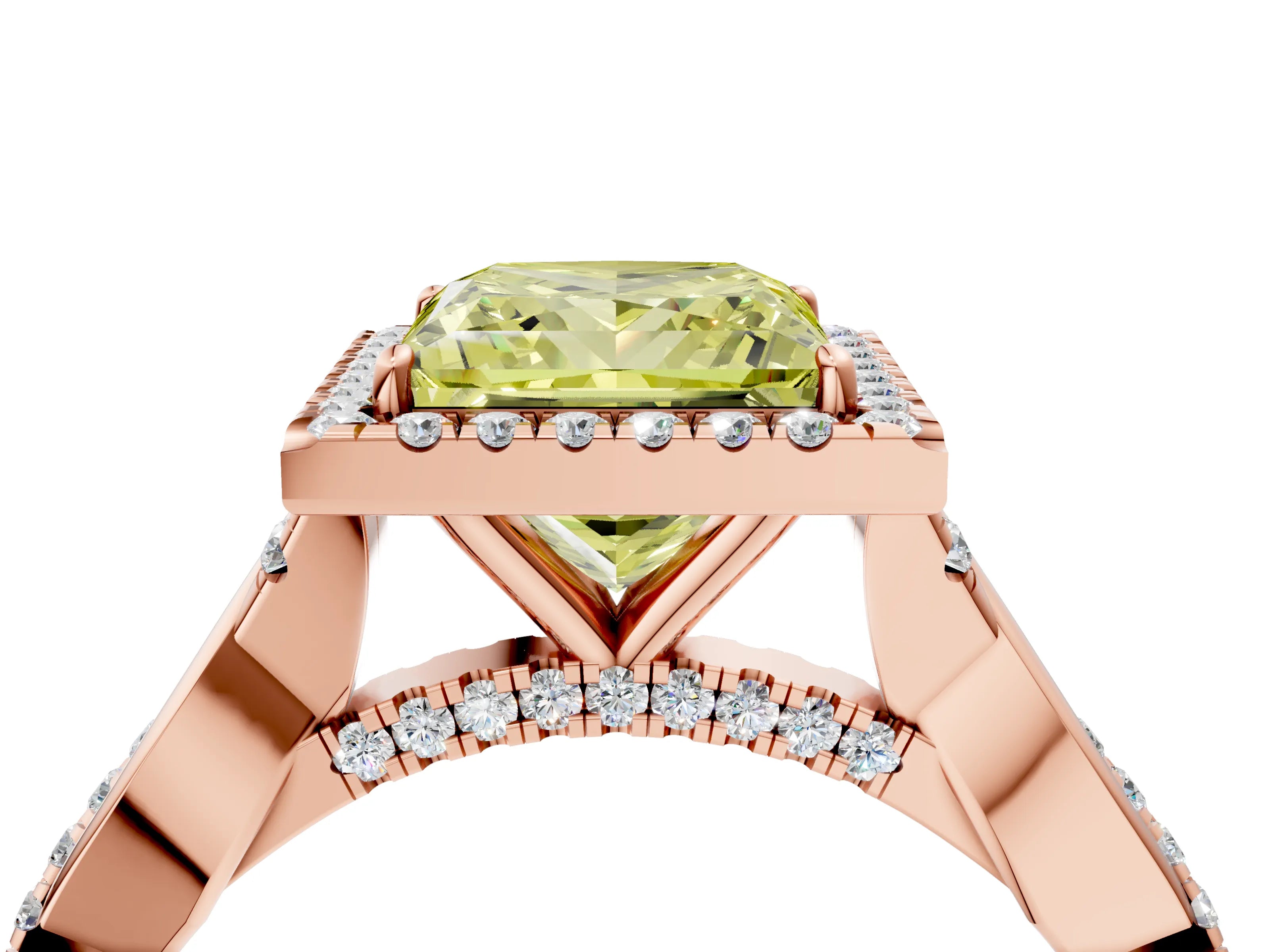Rose gold Fancy Yellow Princess Cut Halo Twist Band with Four-Prong Setting_4