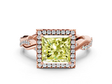 Rose gold Fancy Yellow Princess  Cut Halo Twisted Band Four-Prong Ring