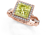 Rose gold Fancy Yellow Princess  Cut Halo Twisted Band Four-Prong Ring_1