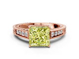 Rose gold Fancy Yellow Princess  Cut Milgrain Channel Set Engagement Ring with Solitaire Prong Setting