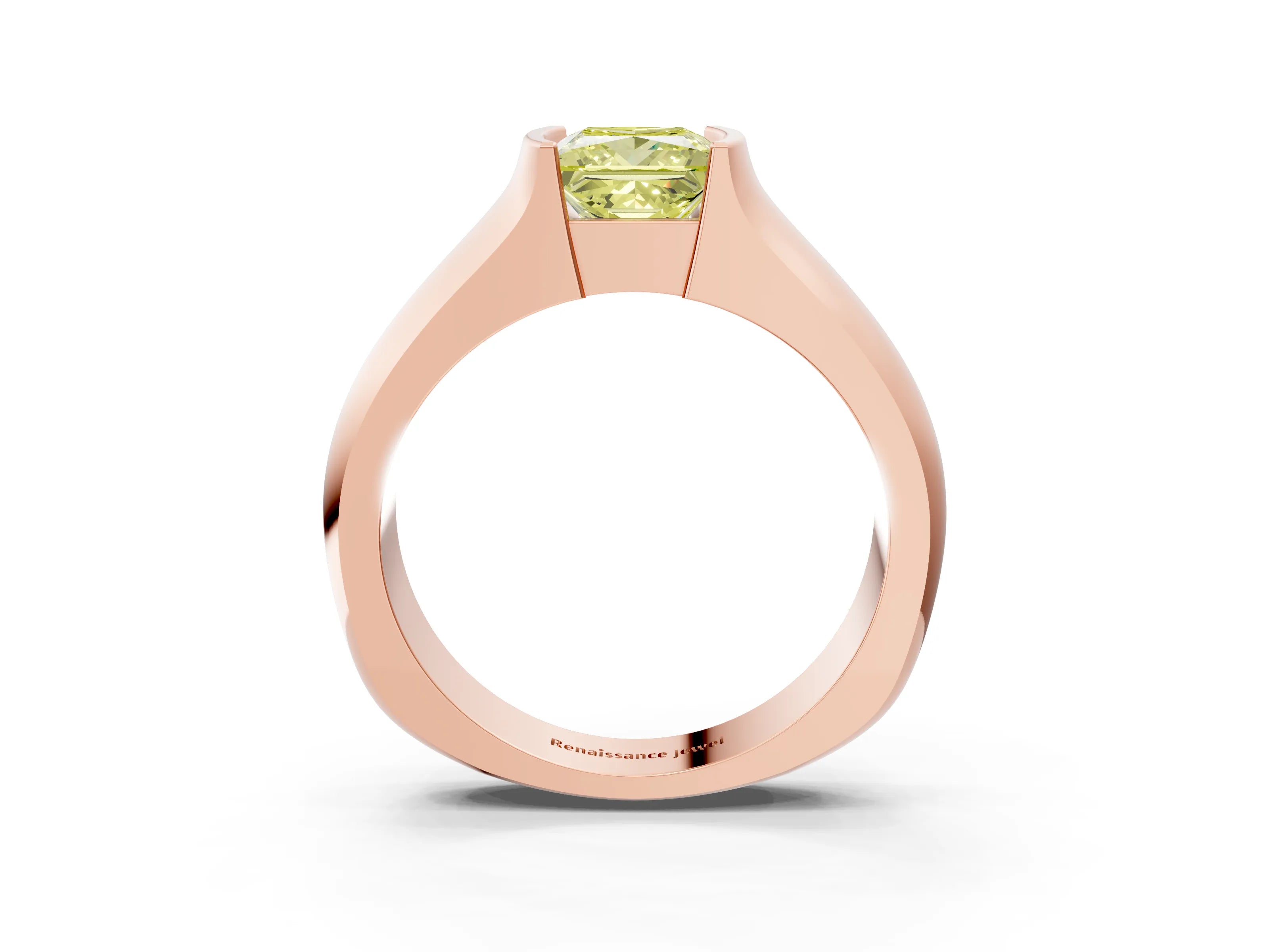 Rose gold Fancy Yellow Princess Cut Solitaire Bezel Set Diamond Ring with Wide Band_3